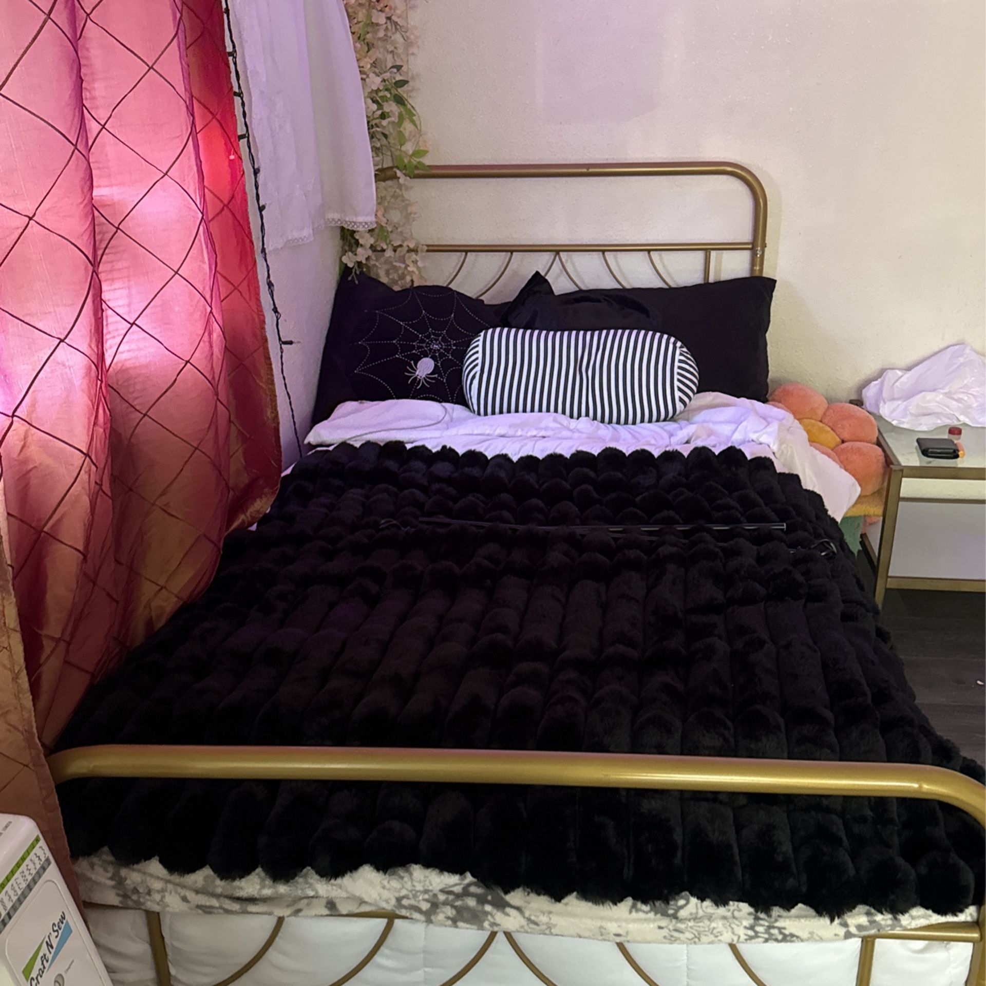 gold bed frame with mattress 