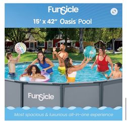 Funsicle 15ft Oasis Above Ground Metal Frame Swimming Pool, Includes FiltraBoost 1200S Pump with AutoSkimmer
