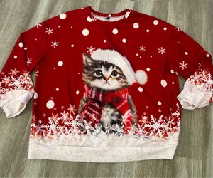 Christmas Cat Print Crewneck Sweatshirt Sz 2XL