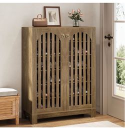 New assembled Shoe Storage Cabinet with Doors, 6-Tier Shoe Storage Organizer Shoe Cabinet with Adjustable Shelves, Wood Shoe Rack Organizer for Entryw