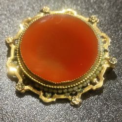 Vintage Gold Brooch And Red Agate