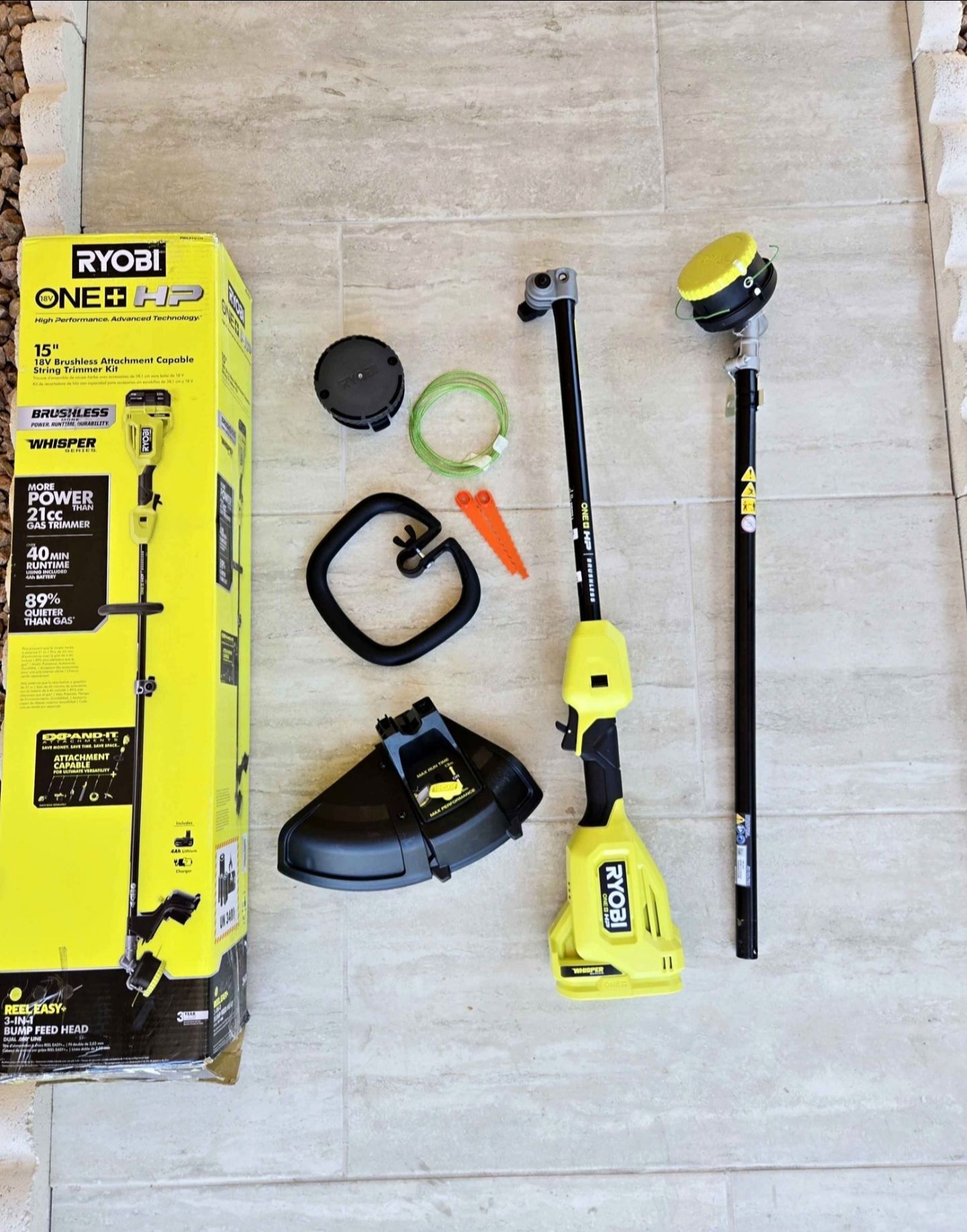 RYOBI 18V HP Brushless Whisper Series Weed Eater String Trimmer EXPAND-IT Attachment Capable
