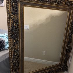 Vintage,Rococo Style Heavy Ornate Gold Framed  Mirror Beloved Edge Glass 60”x65