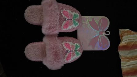 Pink Fluffy Butterfly Slippers size 5/6