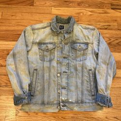 Gap blue denim jacket small white paint wash  Size small