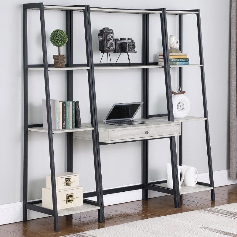 Special‼️‼️ Pinckard 3-piece Ladder Desk Set Grey Stone and Black