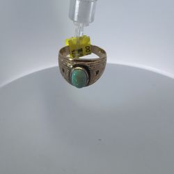 10K Yellow Gold Ring With A Beautiful Oval Opal And Ruby Gemstones On The Side 