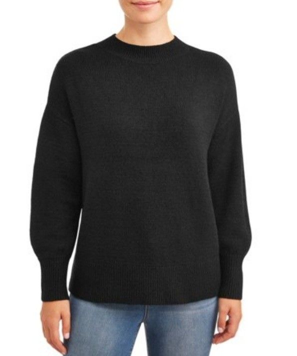  Women's Mock Neck Tunic Sweater in Black
