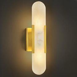Alabaster Wall Sconce, Gold Modern Natural Marble Wall Sconces | 13.8 in Indoor (Bulb Included)