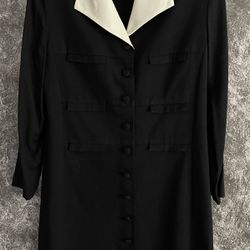 Lois Snyder Dani Black/White Collar Button Up Vintage Suit Dress/Jacket Size 10