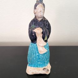 Antique Chinese Ming Dynasty Style Sancai Glazed Terracotta Attendant Figure 5.5"