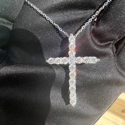 Brand New Moissanite 1.6Ct Cross Necklace 18K White Gold Plated Sterling Silver