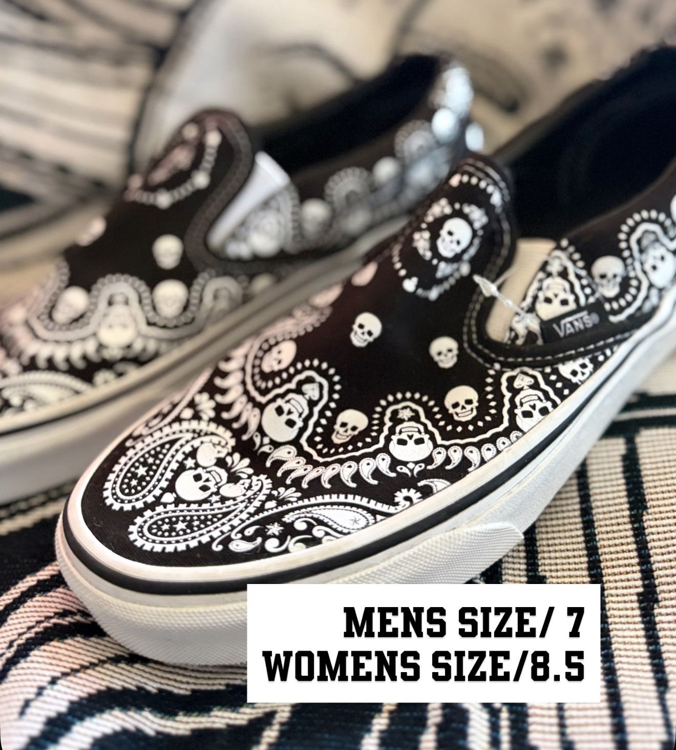 Vans Slip-On Bandana Black & White Skate Shoes (NEW)
