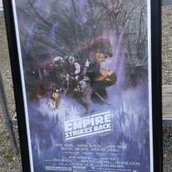 Framed Star Wars The Empire Strikes Back Movie Poster 39x27” - Cracked Plastic
