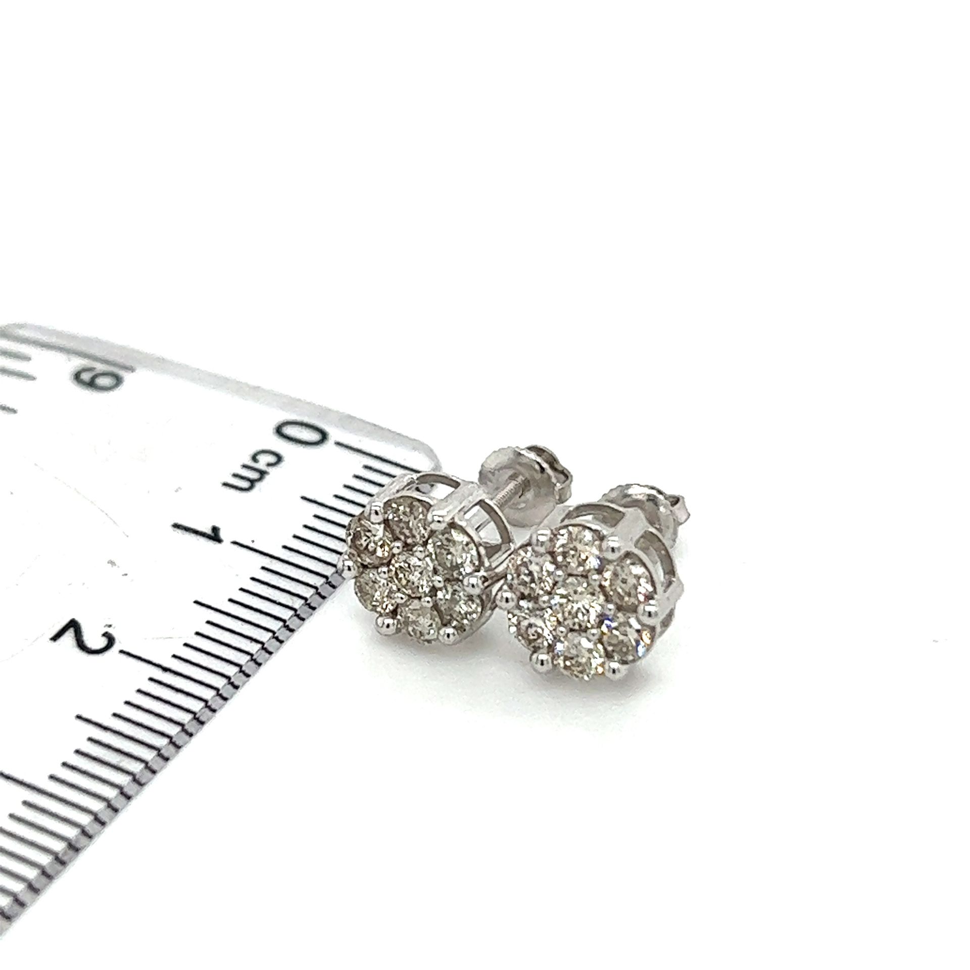 10kt White Gold Flower Set Diamond Earrings 1ctw 1.75grams...
