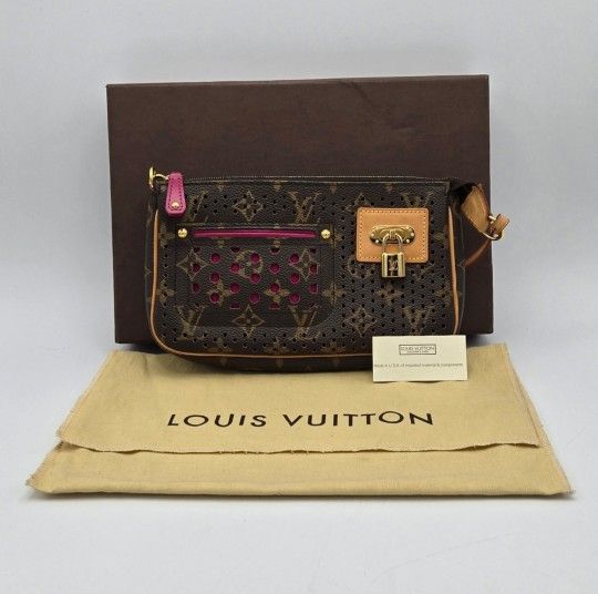 Louis Vuitton Monogram Perforated Pochette Clutch – Fuchsia Pop & Padlock Charm