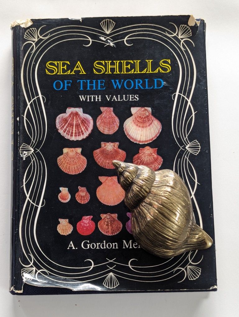 Vintage seashell duo - seashells of the world book with values & brass seashell