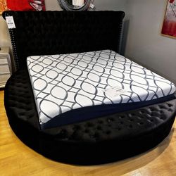 King Size Bed Frame With Round Storage Fast Delivery ⭐$39 Down Payment with Financing ⭐ 90 Days same as cash