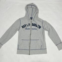 Harley Davidson Womens Gray Motor Cycle Full Zip Up Sweater Hoodie Size M