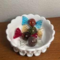 Glass Art Candy ( Murano In Vintage Hobnail Candy Dish