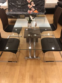 Glass Top Dining Table Set with 4 Chairs