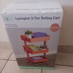 Lexington  3 tier rolling  cart ,3 metal mesh trays ,4 wheels   color ,terracotta