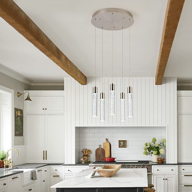 5 Light Pendant Lights for Kitchen Island  Kitchen Pendant Lighting Over Island  Integrated Modern Pendant Light with Crystal 40W  6000k Dimmable