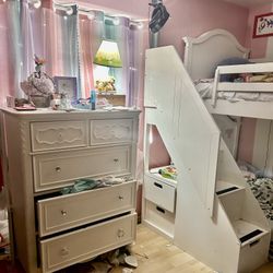 White Bunk Bed Suite! Gorgeous Girls Very Sturdy white BUNKBEDS, Dresser, Staircase 