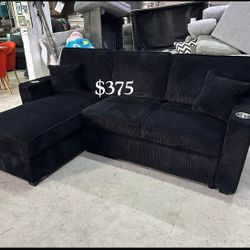 Black Sectional Sofa W/ Pull Out Bed And Storage Brand New