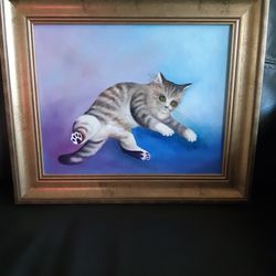 Cat Oil PAINTING, Great CONDITION 