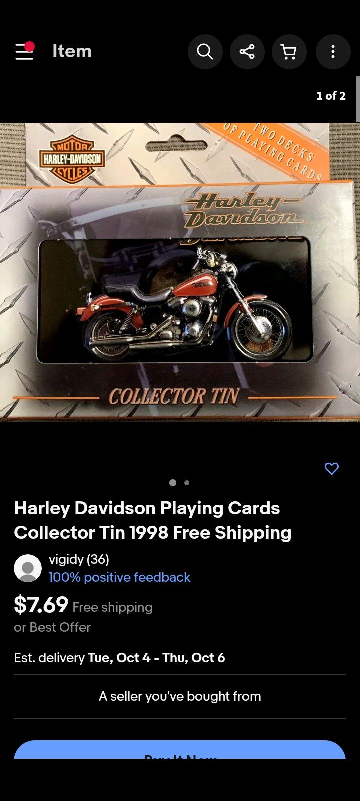 Harley Davidson Playing Cards Collectors Tin 1998