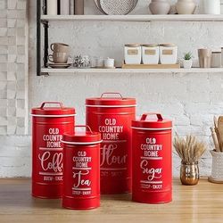 Farmhouse Old Country Look Red Rustic Canisters