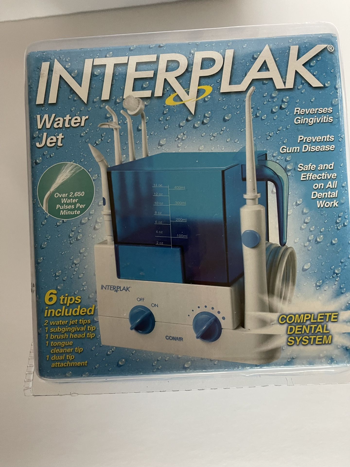 Conair Interplak Water Jet Flosser Dental System 6 Tips Safe Dental WJ6RW NEW