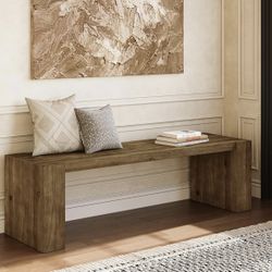 YT0017 Solid Wood Entryway Bench, 59'' Farmhouse Indoor Bench Seat, TV Stand with Sturdy Frame for Living Room, Bedroom, Hallway, Easy Assembly