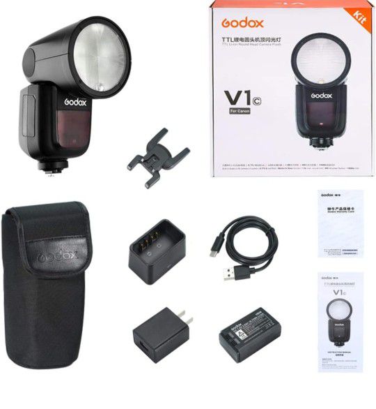 Godox V1-C Round Head Camera Flash Speedlite, 2.4G X Wireless HSS 76Ws Speedlight Flash for Canon 6D 7D 50D 60D 500D 550D 600D 650D 1000D 1100D 1DX 58