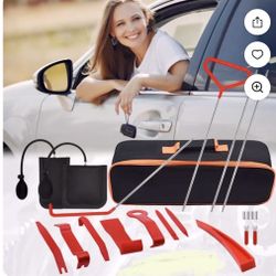 Stainless steel long distance hook tool Automotive emergency door opening tool set Oval handle Red warping piece set wedge air bag wrench combination 