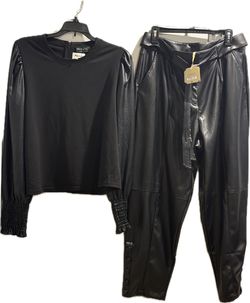 Bagatelle Black Faux Leather Top and Pants Set