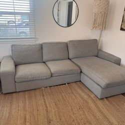 KIVIK Sofa with chaise, beige/gray