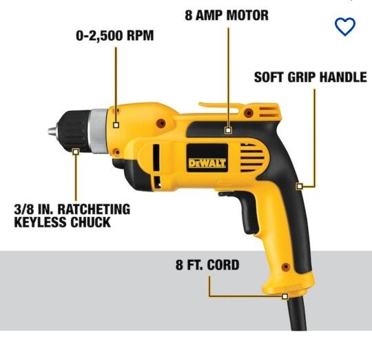Dewalt 3/8in Keyless Corded Drill