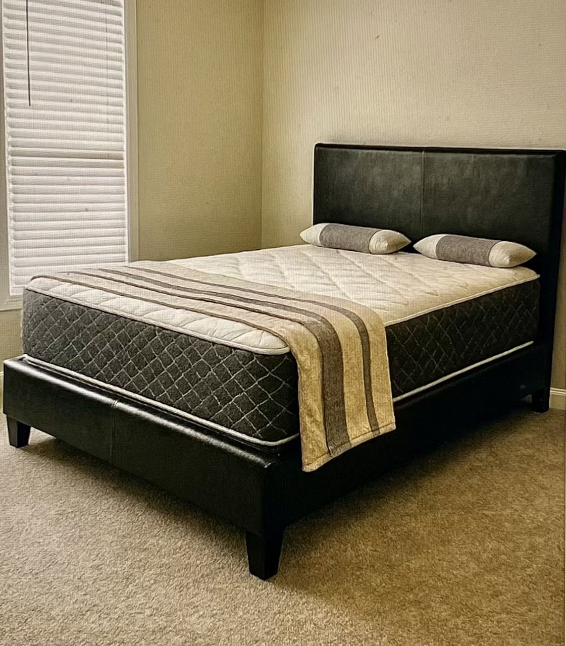 New Full Size Black Bed Frame With Mattress And BoxSpring