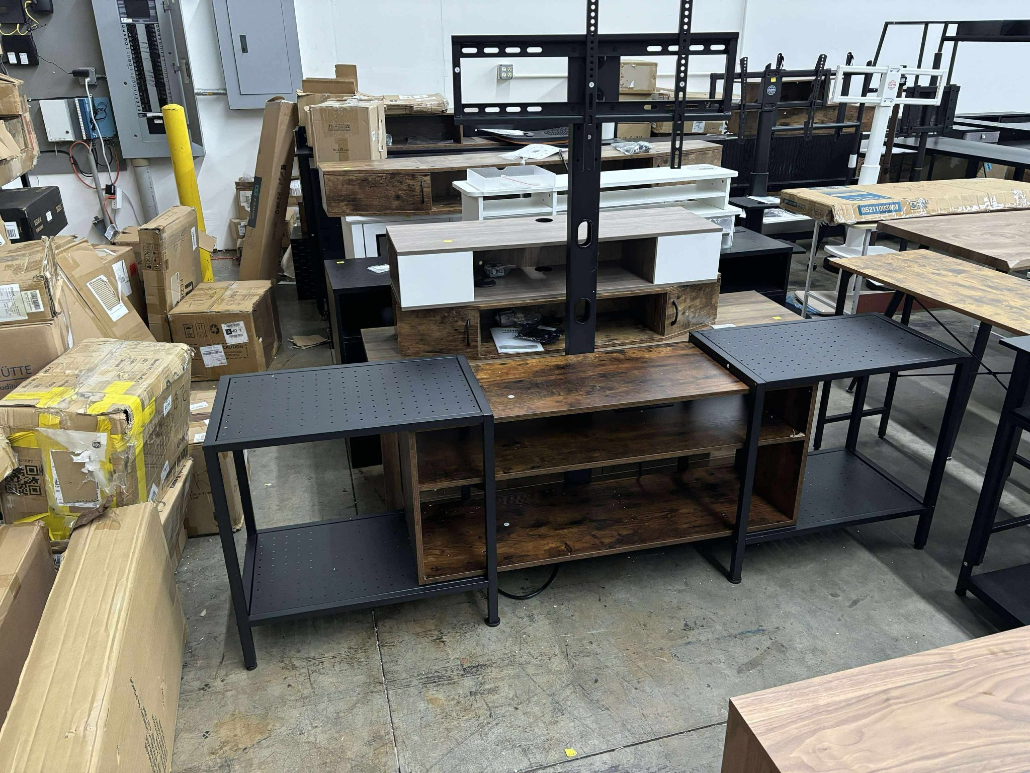 79 Inch TV Stand for TVs up to 85 Inch with Mount and Power Outlet, 3 Tiers TV Console with Storage Shelves(damaged)