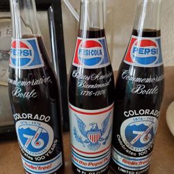 Bicentennial Commemorative Pepsi Bottles X3