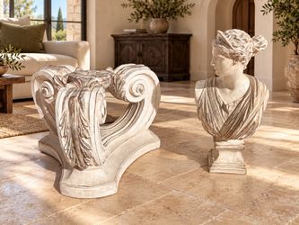 2-Piece Like NEW Classical Greco-Roman Décor Pair – Ornate Coffee Table Base & Lady Bust