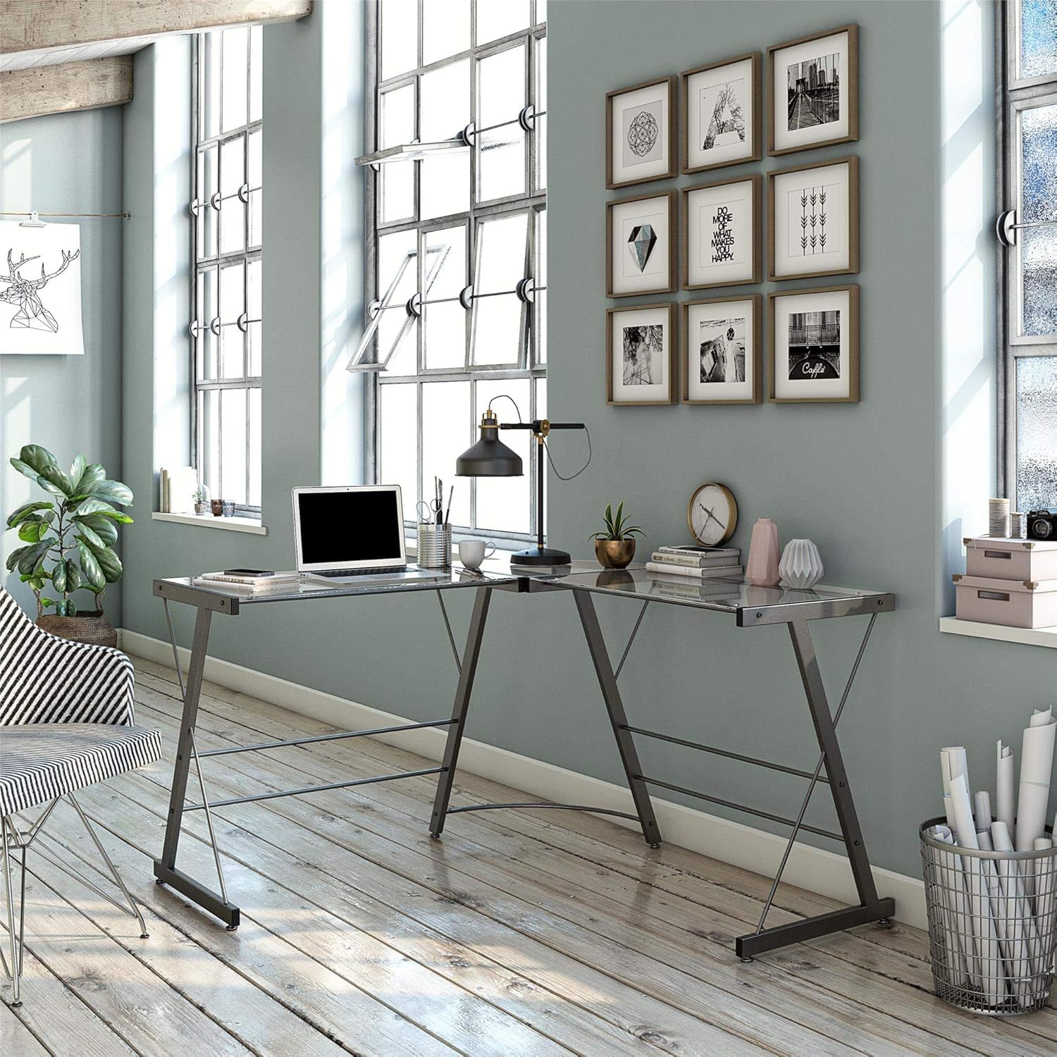 Ameriwood Home Odin Glass L-Shaped Computer Desk, Gray