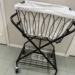 Vintage Industrial Rolling Laundry Cart & Removable Basket