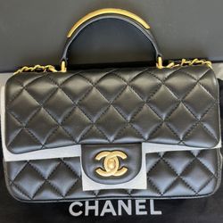 CHANEL Gold Flat Top Handle Bag 