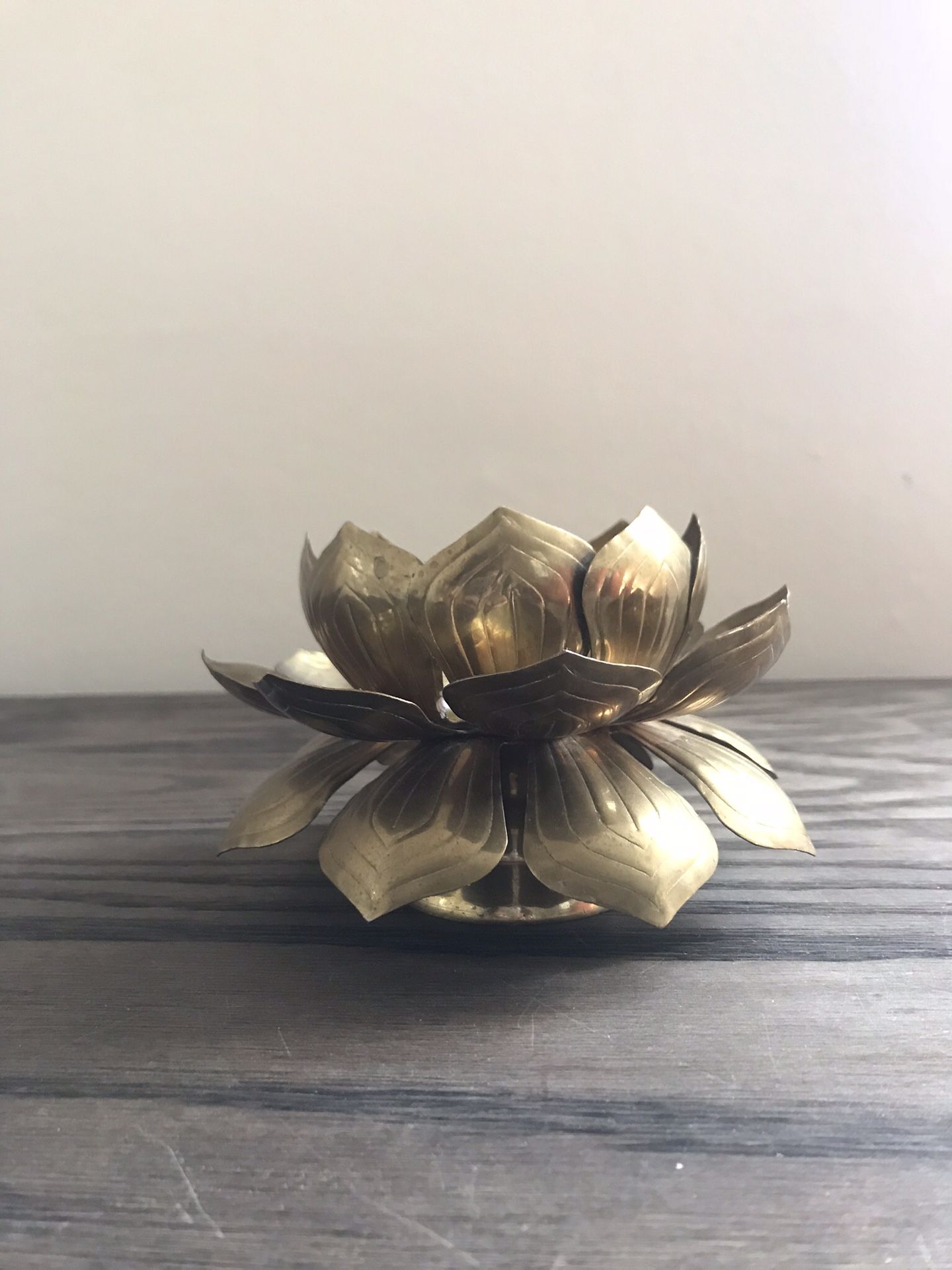 Vintage Brass Lotus Candleholder