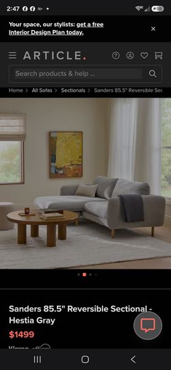 Sanders 85,5" reversible sectional hestia gray by Article