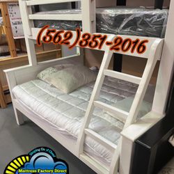 Twin Full White Bunk Bed With Mattress Included New