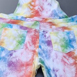 Women's 2XL Pride Tie Dye Rainbow Bib Overalls Shortall 